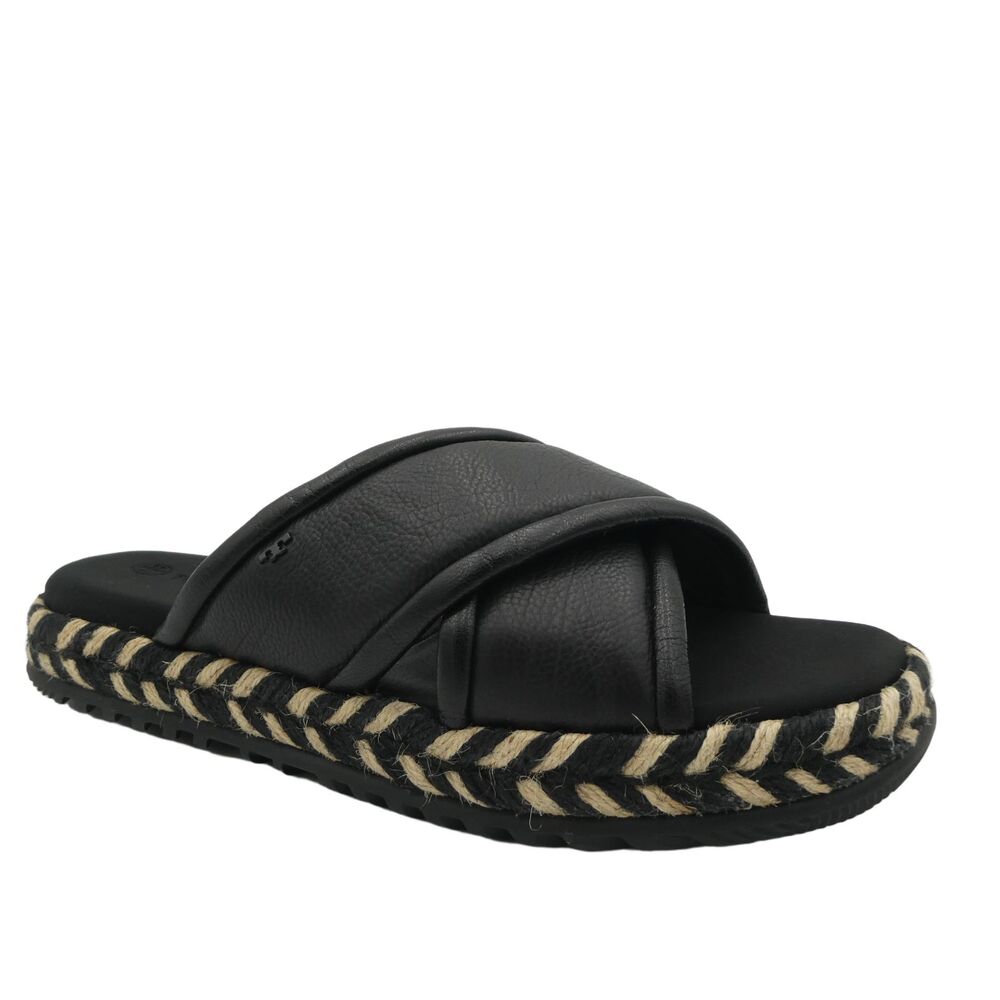 Tory Burch Criss Cross Women's 8 Leather Espadrille Slide Sandals Black Leather